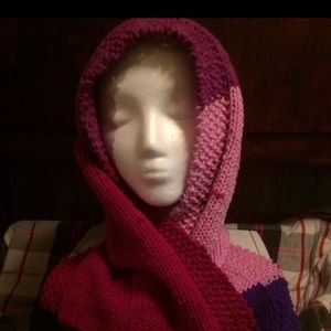 A Hand Made Knitted Hooded Scarf